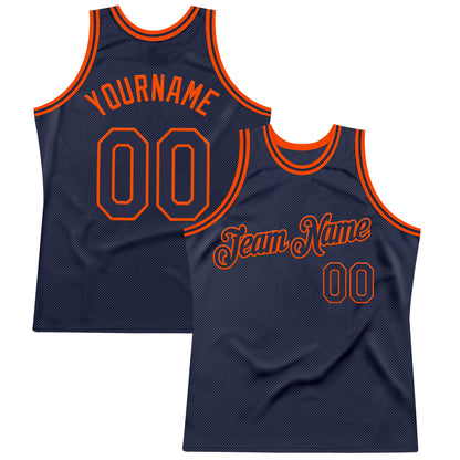 Custom Navy Orange Authentic Throwback Basketball Jersey - Sky-Custom