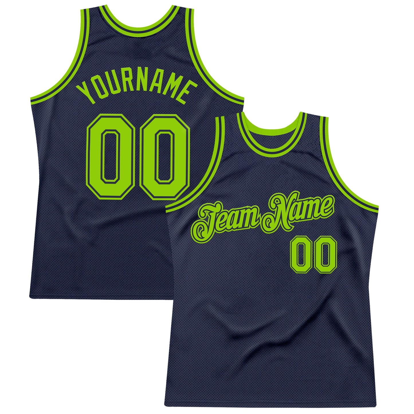 Custom Navy Neon Green Authentic Throwback Basketball Jersey - Sky-Custom