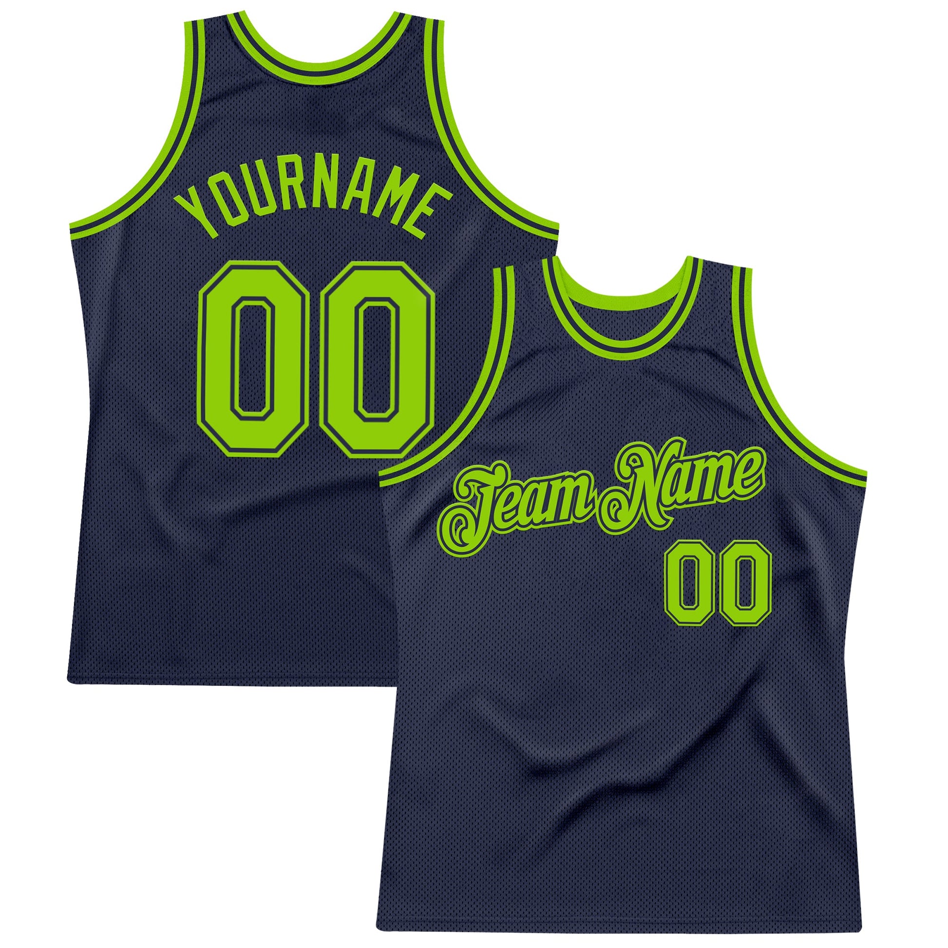 Custom Navy Neon Green Authentic Throwback Basketball Jersey - Sky-Custom