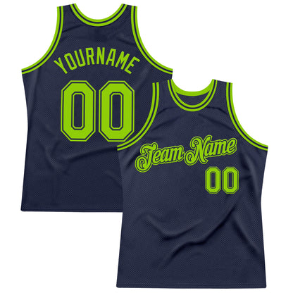 Custom Navy Neon Green Authentic Throwback Basketball Jersey - Sky-Custom