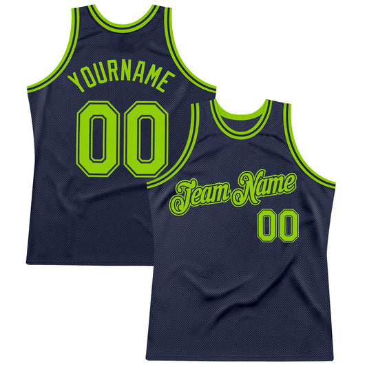 Custom Navy Neon Green Authentic Throwback Basketball Jersey - Sky-Custom