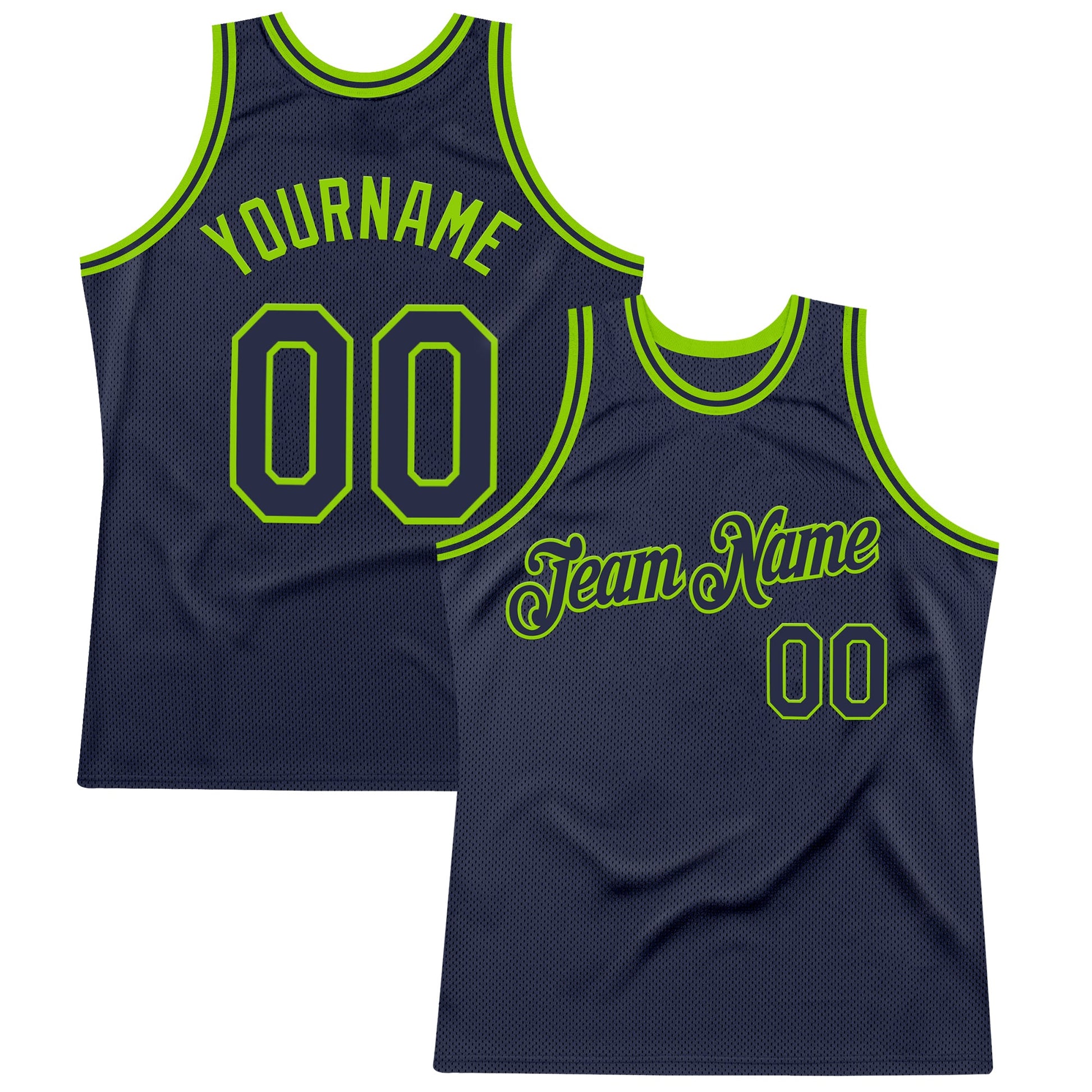 Custom Navy Neon Green Authentic Throwback Basketball Jersey - Sky-Custom