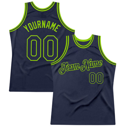 Custom Navy Neon Green Authentic Throwback Basketball Jersey - Sky-Custom