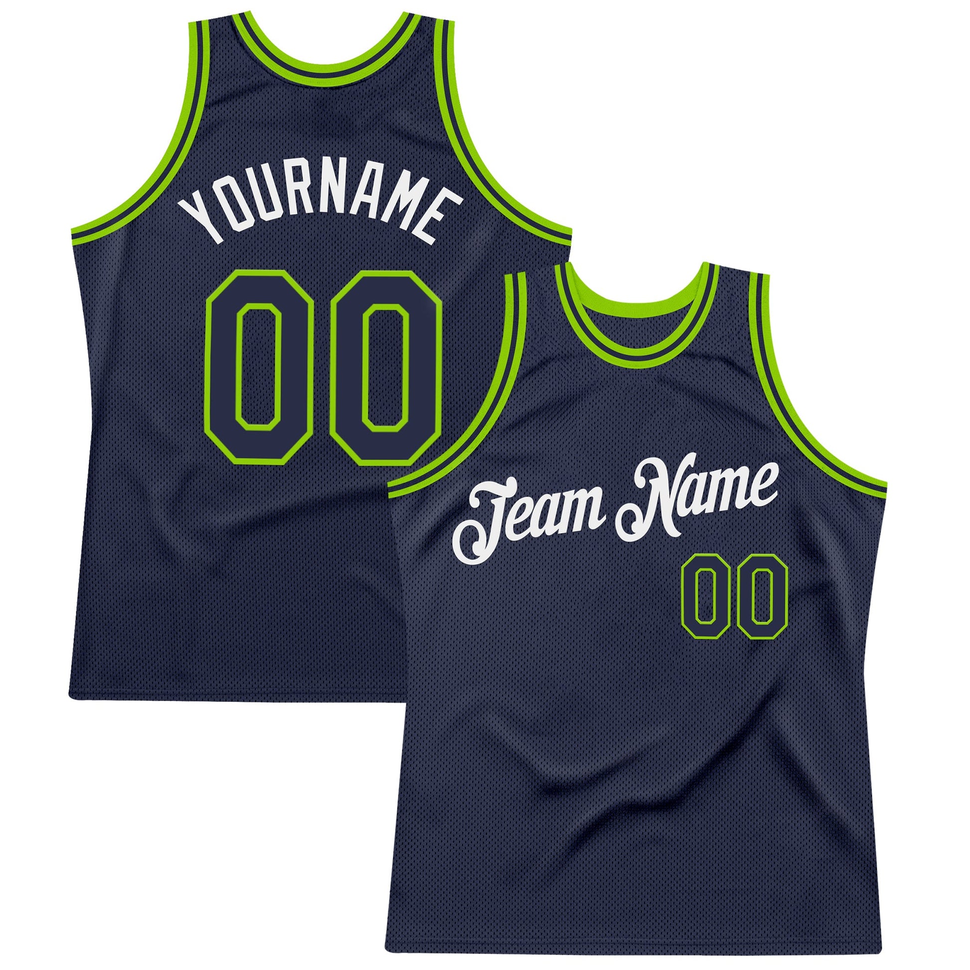 Custom Navy Neon Green-White Authentic Throwback Basketball Jersey - Sky-Custom