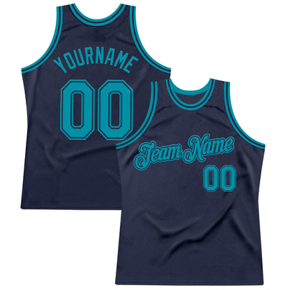 Custom Navy Teal Authentic Throwback Basketball Jersey - Sky-Custom