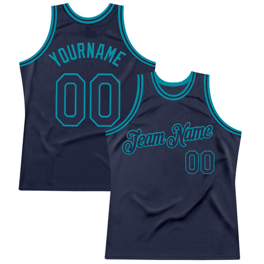 Custom Navy Teal Authentic Throwback Basketball Jersey - Sky-Custom