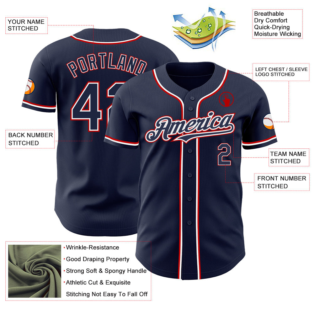 Custom Navy White-Red Authentic Baseball Jersey - Sky-Custom