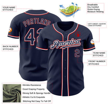 Custom Navy White-Red Authentic Baseball Jersey - Sky-Custom