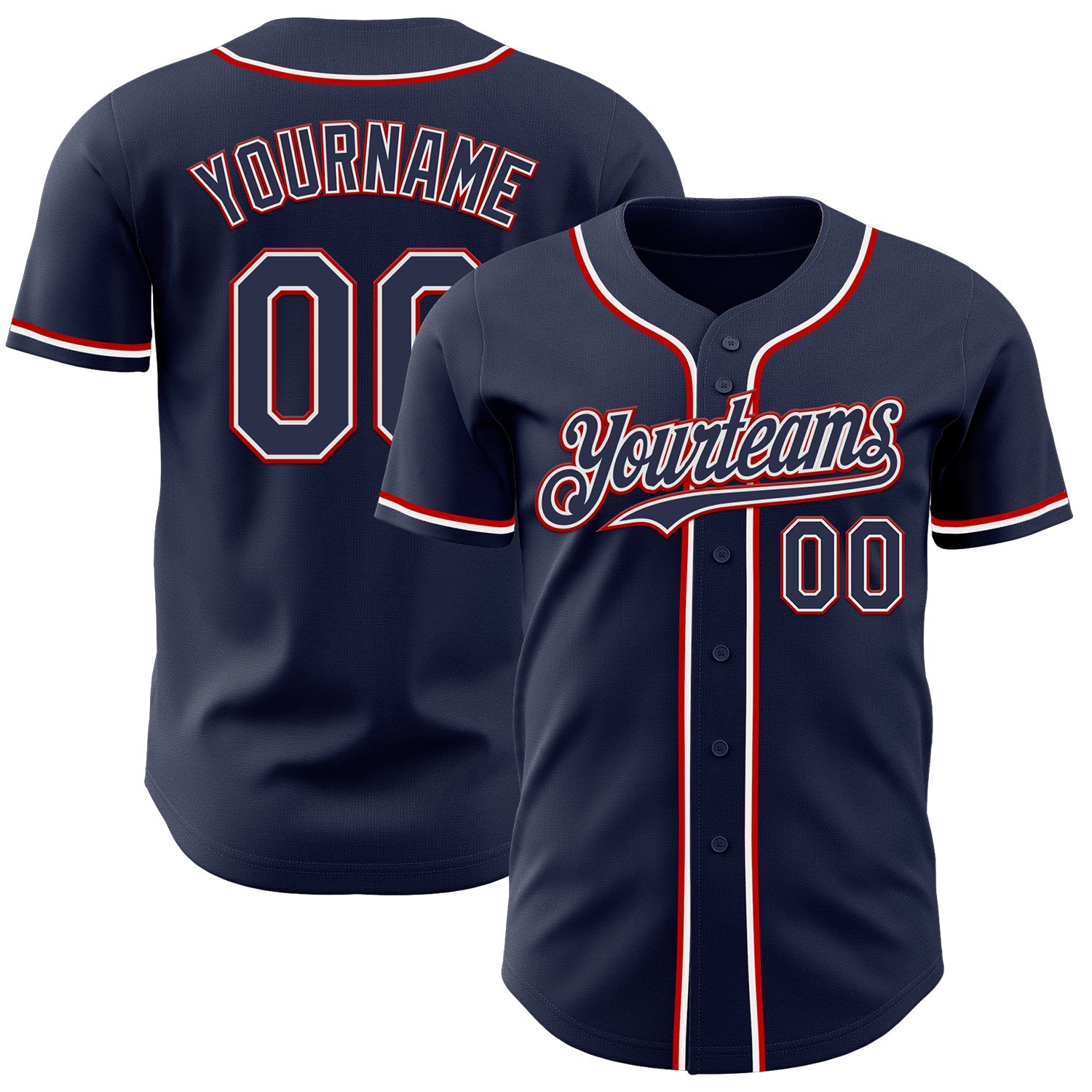 Custom Navy White-Red Authentic Baseball Jersey - Sky-Custom