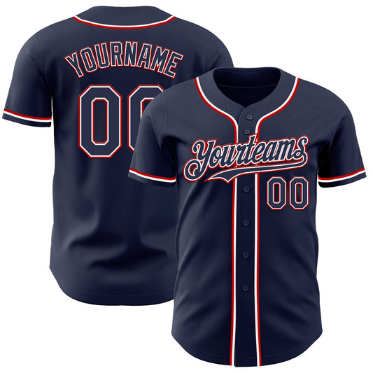 Custom Navy White-Red Authentic Baseball Jersey - Sky-Custom