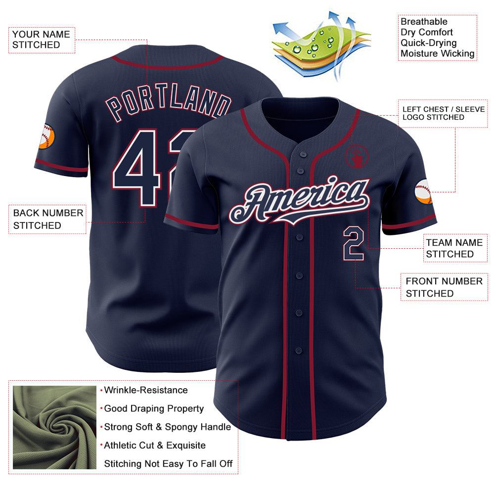 Custom Navy White-Crimson Authentic Baseball Jersey - Sky-Custom