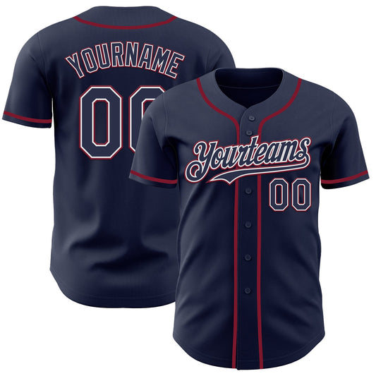Custom Navy White-Crimson Authentic Baseball Jersey - Sky-Custom