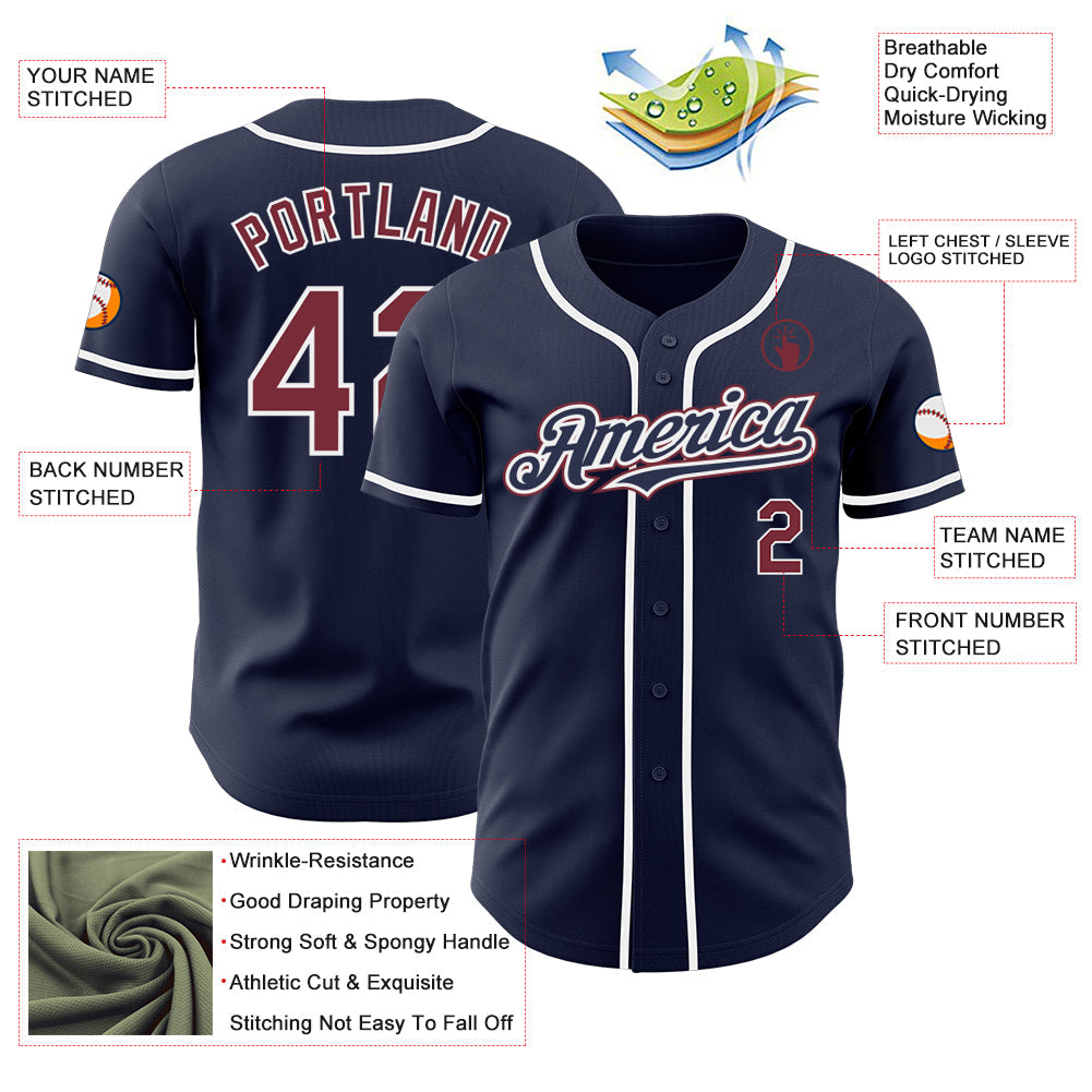 Custom Navy Burgundy-White Authentic Baseball Jersey - Sky-Custom