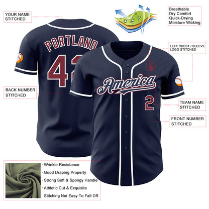 Custom Navy Burgundy-White Authentic Baseball Jersey - Sky-Custom