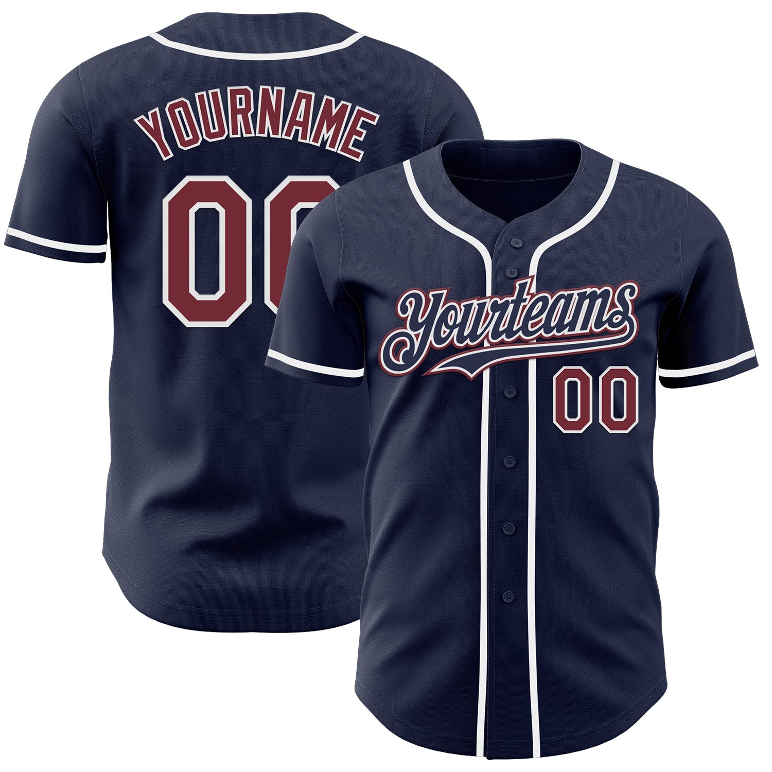 Custom Navy Burgundy-White Authentic Baseball Jersey - Sky-Custom