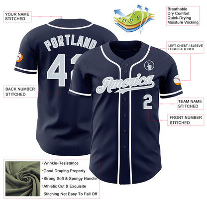Custom Navy Silver-White Authentic Baseball Jersey - Sky-Custom