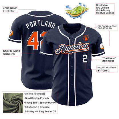 Custom Navy Orange-White Authentic Baseball Jersey - Sky-Custom