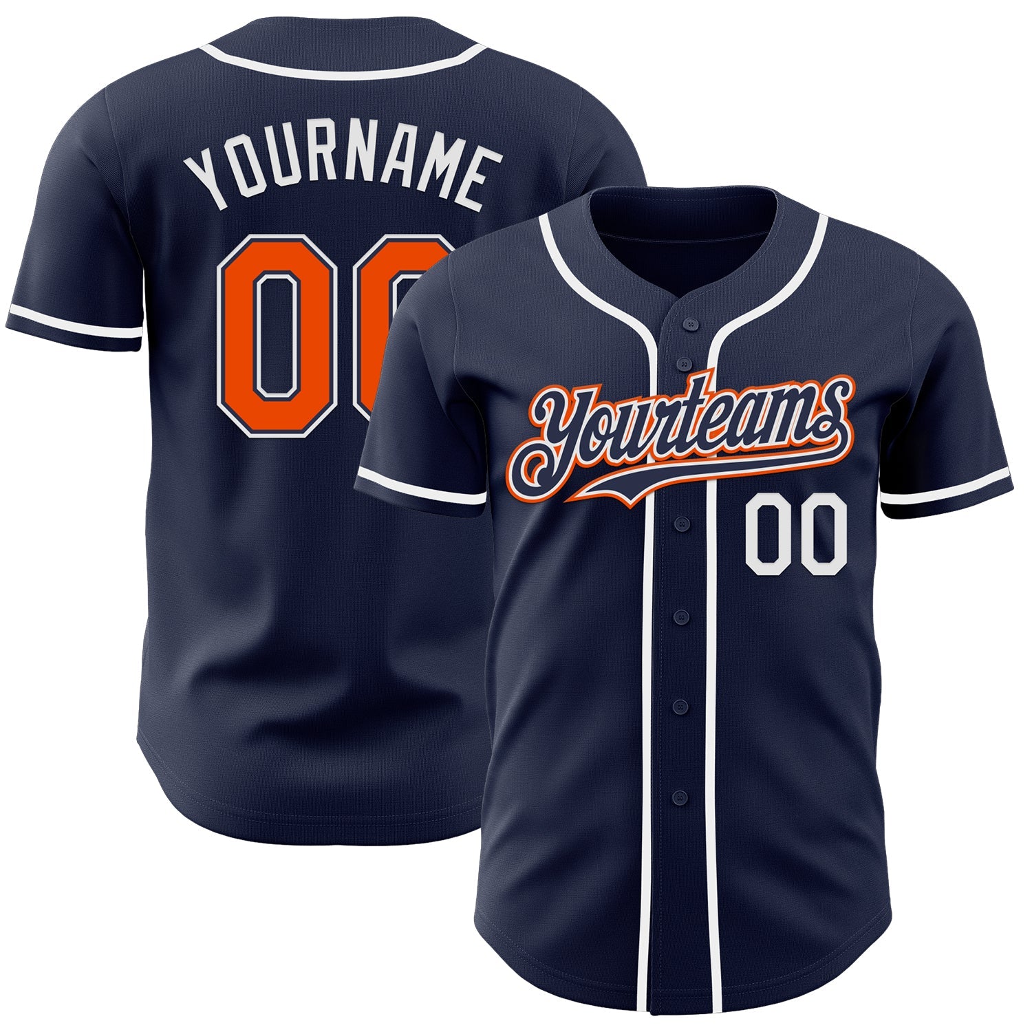 Custom Navy Orange-White Authentic Baseball Jersey - Sky-Custom
