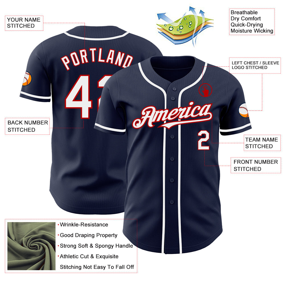 Custom Navy White-Red Authentic Baseball Jersey - Sky-Custom