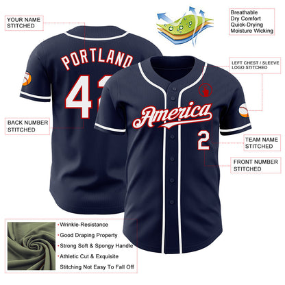 Custom Navy White-Red Authentic Baseball Jersey - Sky-Custom
