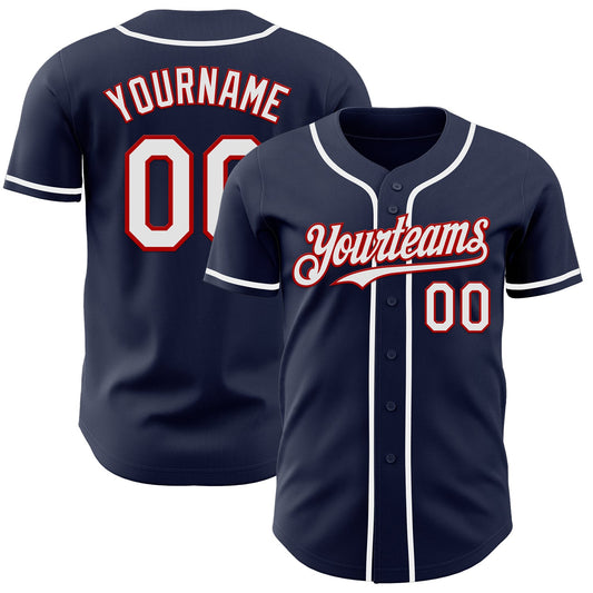 Custom Navy White-Red Authentic Baseball Jersey - Sky-Custom