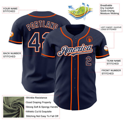 Custom Navy White-Orange Authentic Baseball Jersey - Sky-Custom