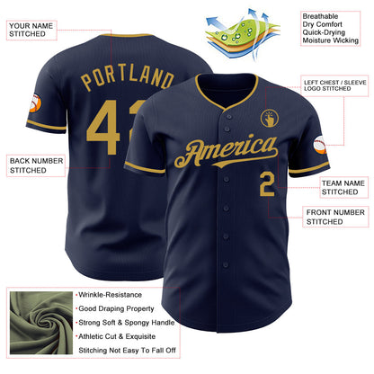 Custom Navy Old Gold Authentic Baseball Jersey - Sky-Custom