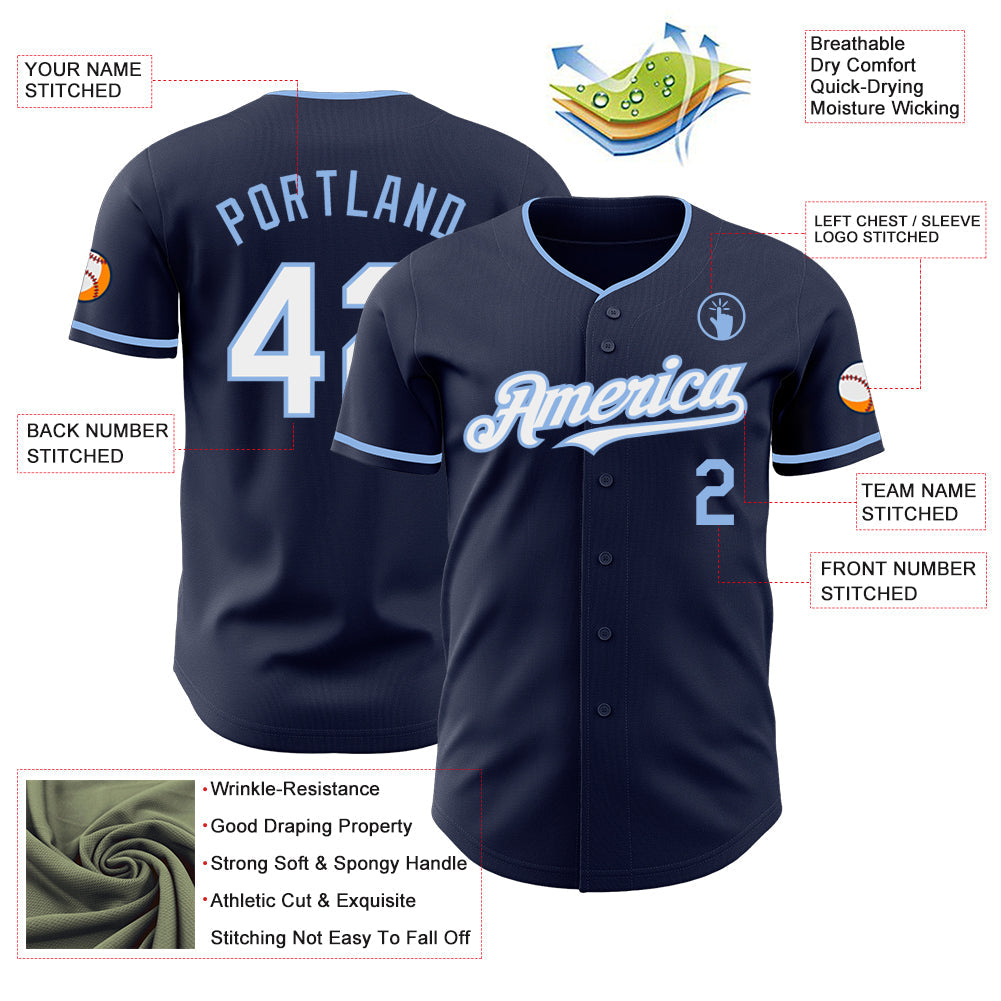 Custom Navy White-Light Blue Authentic Baseball Jersey - Sky-Custom