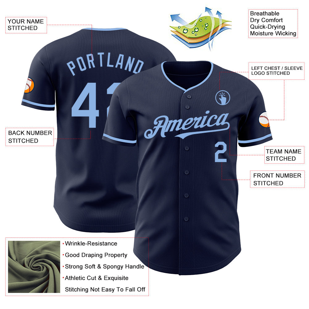 Custom Navy Light Blue Authentic Baseball Jersey - Sky-Custom