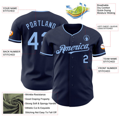 Custom Navy Light Blue Authentic Baseball Jersey - Sky-Custom
