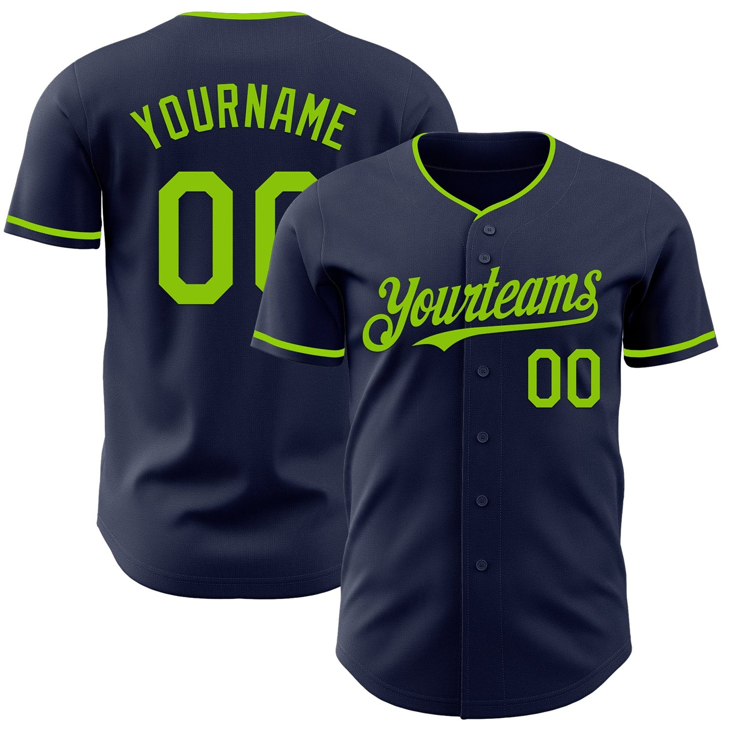 Custom Navy Neon Green Authentic Baseball Jersey - Sky-Custom