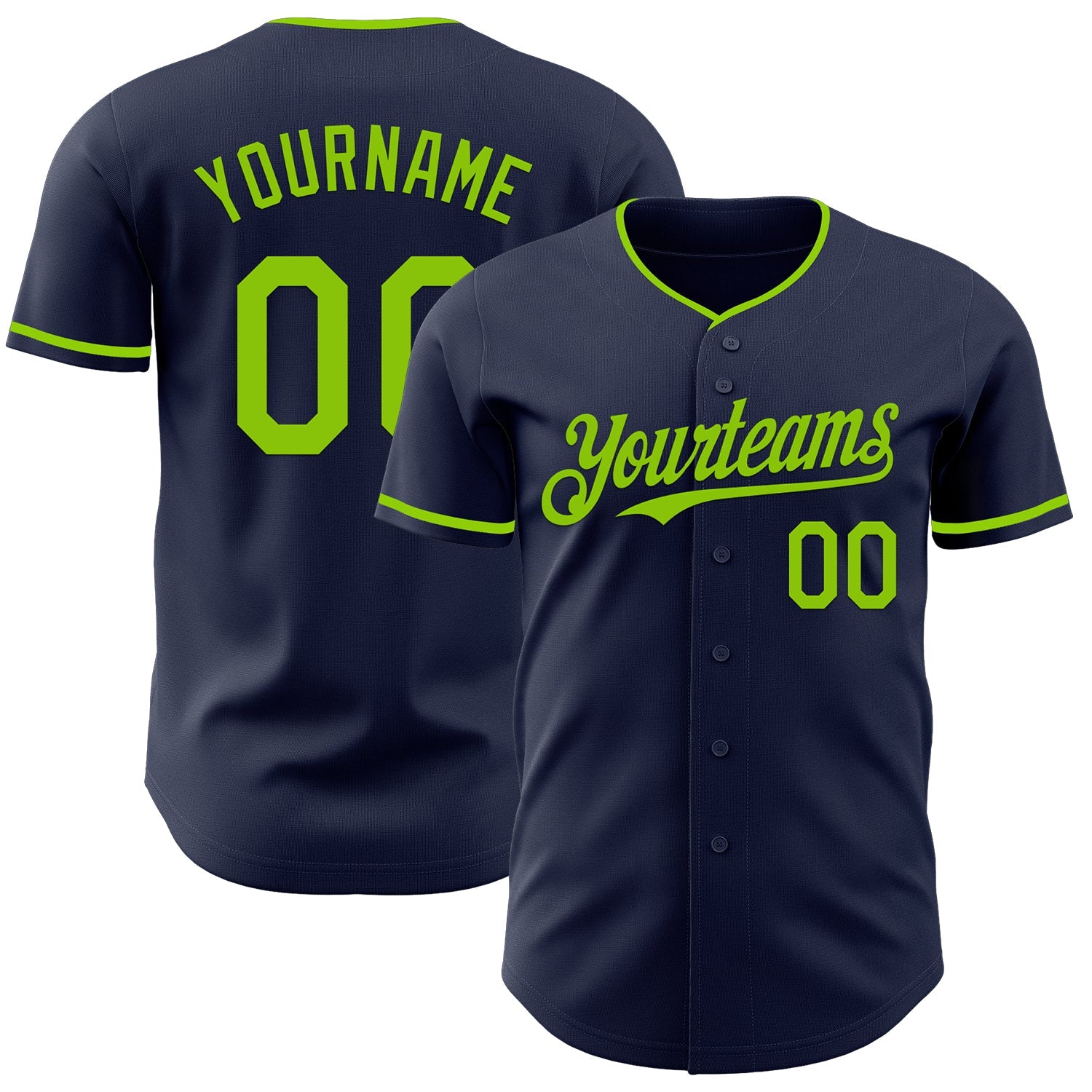 Custom Navy Neon Green Authentic Baseball Jersey - Sky-Custom
