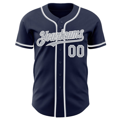 Custom Navy Gray-White Authentic Baseball Jersey - Sky-Custom