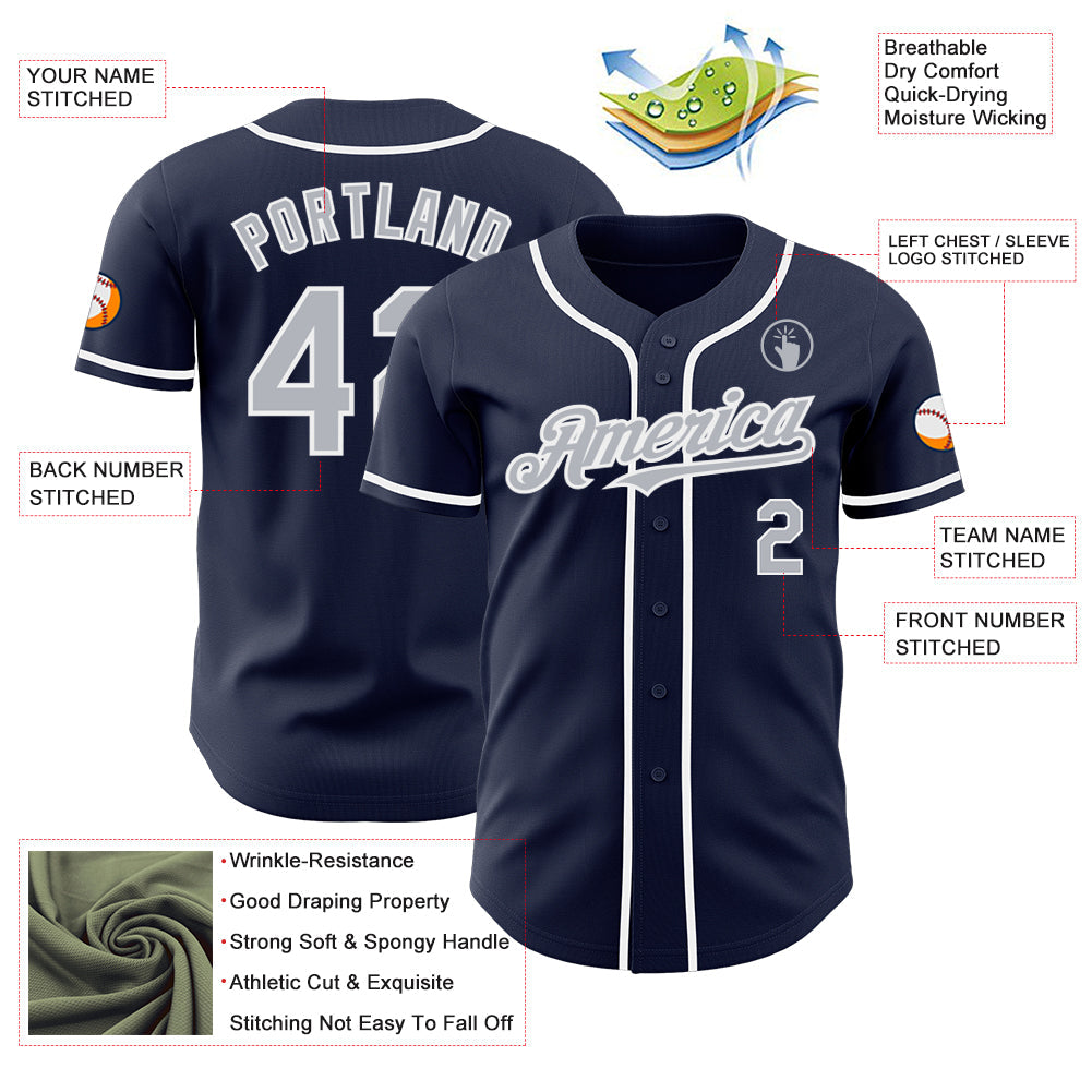Custom Navy Gray-White Authentic Baseball Jersey - Sky-Custom