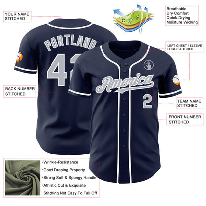 Custom Navy Gray-White Authentic Baseball Jersey - Sky-Custom