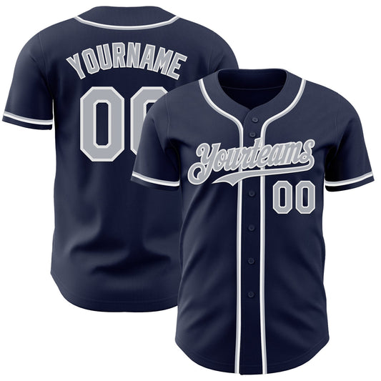 Custom Navy Gray-White Authentic Baseball Jersey - Sky-Custom