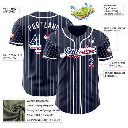 Custom Navy White Pinstripe USA Flag Authentic Baseball Jersey - Sky-Custom