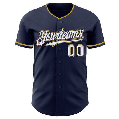 Custom Navy White Old Gold Authentic Baseball Jersey - Sky-Custom