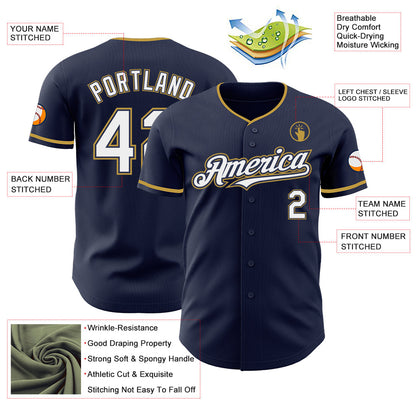 Custom Navy White Old Gold Authentic Baseball Jersey - Sky-Custom