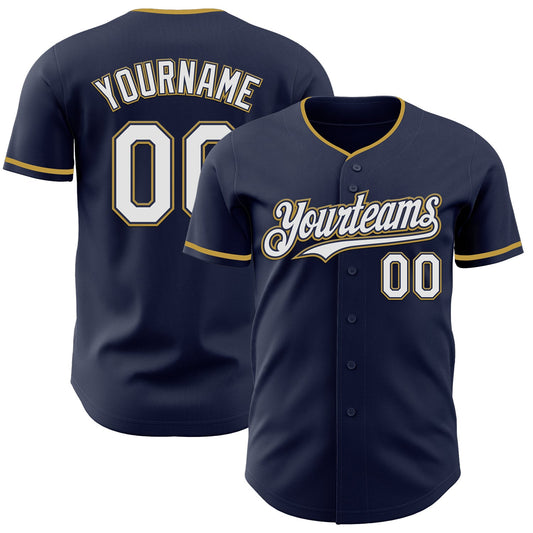 Custom Navy White Old Gold Authentic Baseball Jersey - Sky-Custom