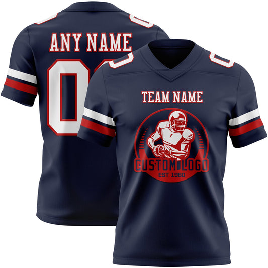 Custom Navy White-Red Mesh Authentic Football Jersey - Sky-Custom
