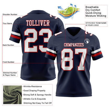Custom Navy White-Red Mesh Authentic Football Jersey - Sky-Custom