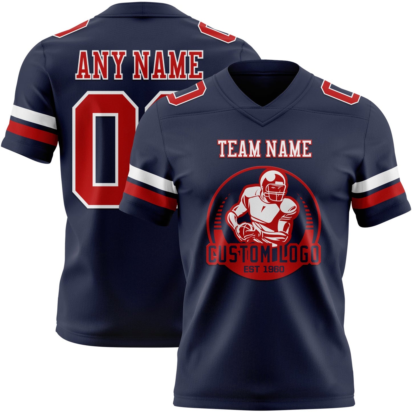 Custom Navy Red-White Mesh Authentic Football Jersey - Sky-Custom