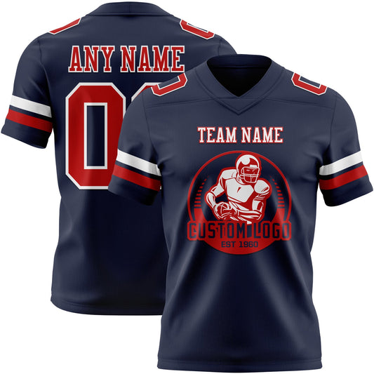 Custom Navy Red-White Mesh Authentic Football Jersey - Sky-Custom