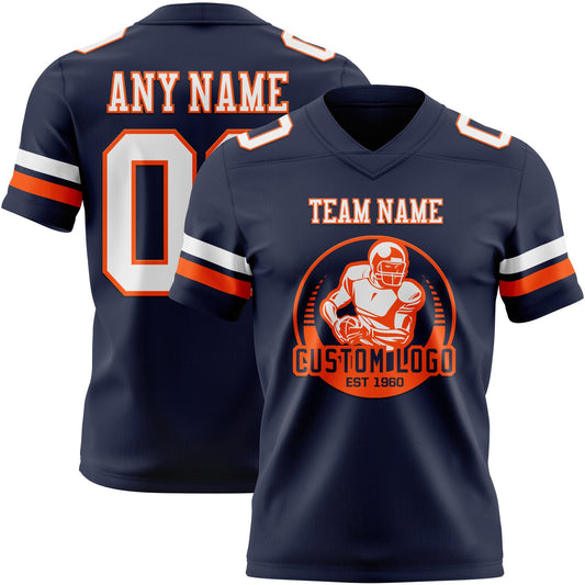 Custom Navy White-Orange Mesh Authentic Football Jersey - Sky-Custom