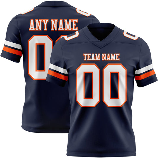 Custom Navy White-Orange Mesh Authentic Football Jersey - Sky-Custom