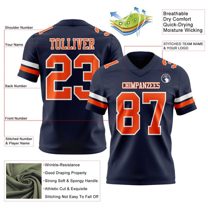 Custom Navy Orange-White Mesh Authentic Football Jersey - Sky-Custom