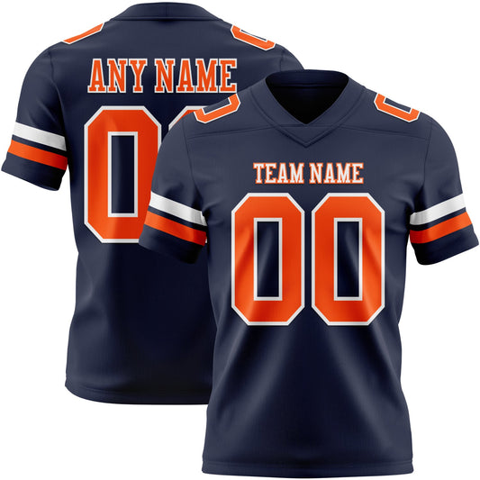 Custom Navy Orange-White Mesh Authentic Football Jersey - Sky-Custom