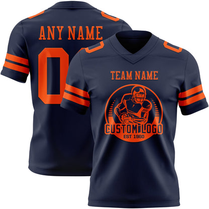 Custom Navy Orange Mesh Authentic Football Jersey - Sky-Custom