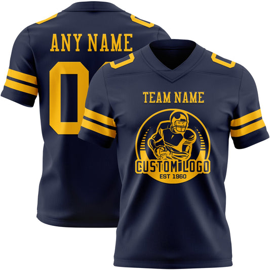 Custom Navy Gold Mesh Authentic Football Jersey - Sky-Custom